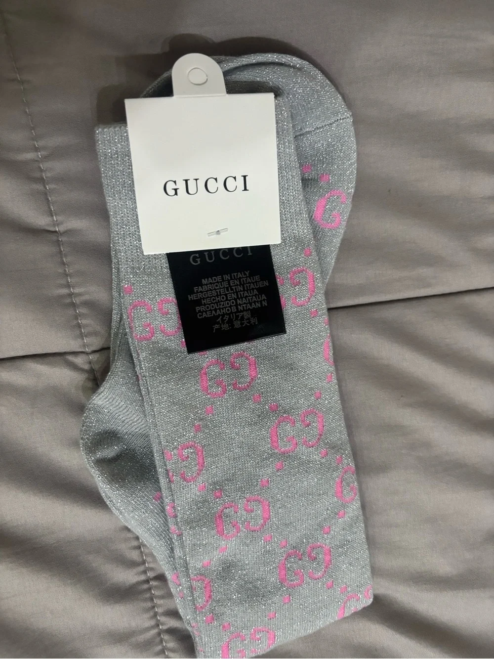 Gucci glittery grey Canvas Knee-High Logo Socks